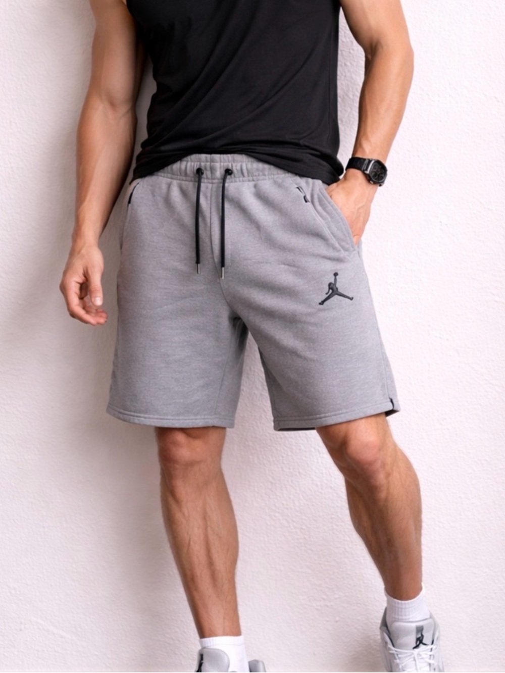 Jordan Gray Fleece Sweatshorts Men’s Large Jumpman Zip Pocket Athletic Shorts